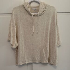 Calme Cream Hooded Short Sleeve Sweater Top